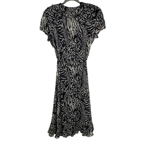 Vintage 90’s Fashion Bug Black & White Animal Print semi sheer ruffle Dress 16 - Picture 4 of 11